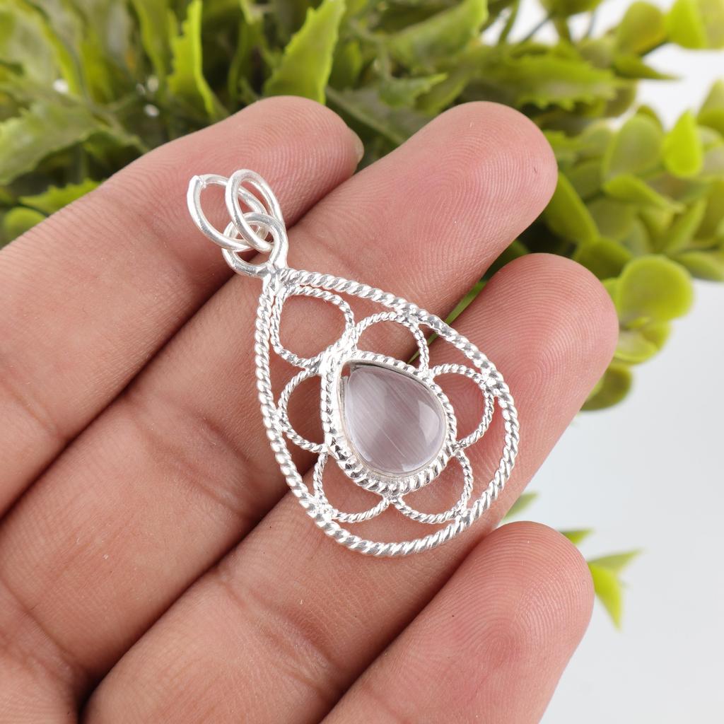 Selenite Jewelry, Handmade Gemstone Pendant, 925 Solid Sterling Silver Pendant Antique Jewelry, For Engagement Gift