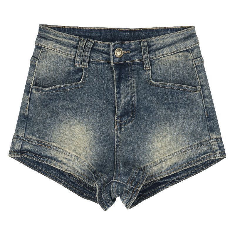 Hot Girl's Vintage-style Women's Denim Shorts, New Retro American High-waisted Elastic Slimming Wide-leg Ultra-short Hot Pants