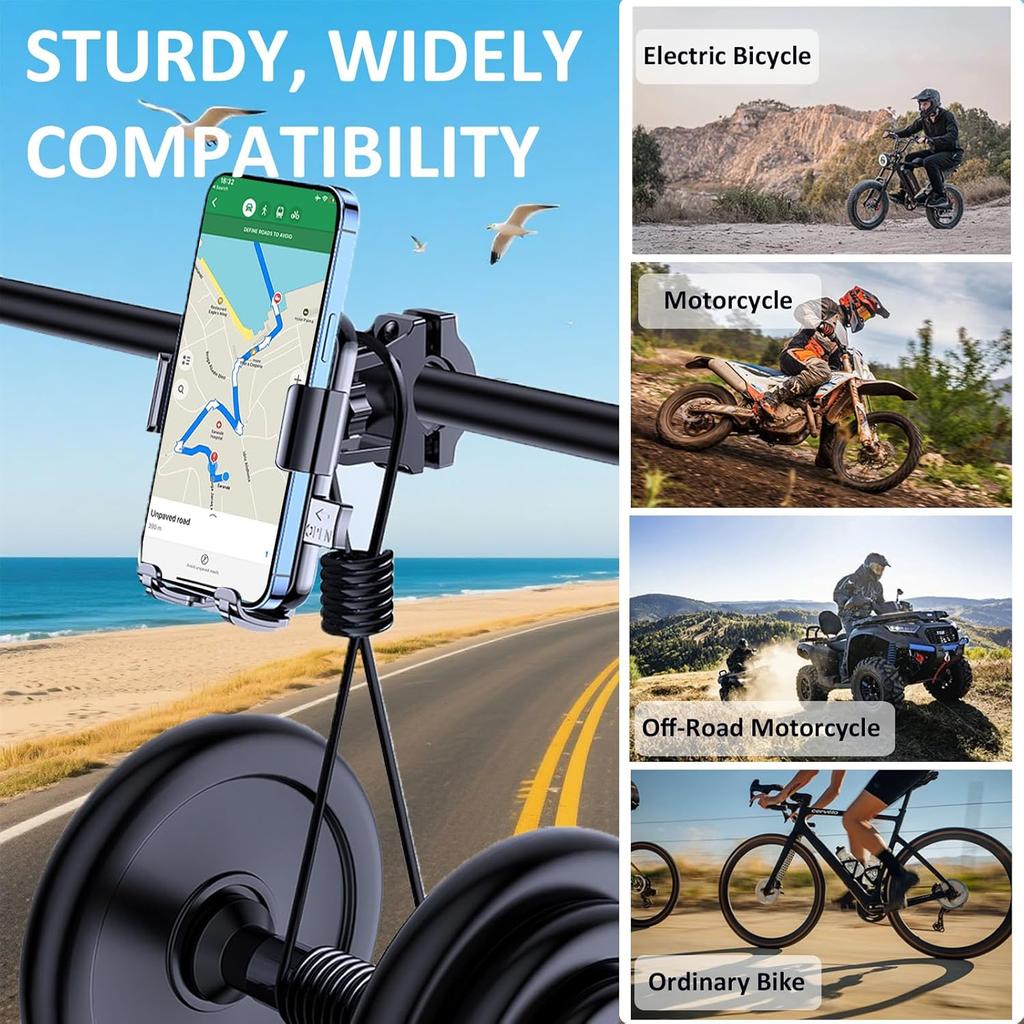 Bike Phone Mount Holder, Motorcycle Phone Mount For Scooter, Mountain, Dirt Bike, Stroller And Motorcycle, 360°Rotate Handlebar Phone Holder