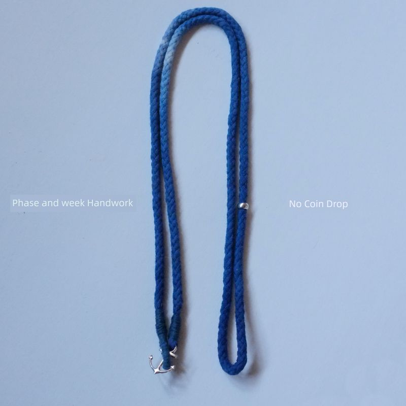 

Indigo Blue Dye Woven Necklace Boat Anchor Carrying Strap Coin Gradient about 75cm