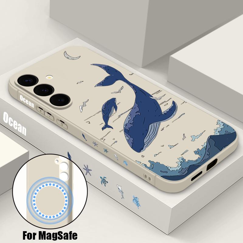

Magnetic Case For Samsung Galaxy S26 S25 S24 Ultra S23 S24 S25 FE For Magsafe Wireless Charge Whale Print Soft TPU Phone Cover Galaxy S25