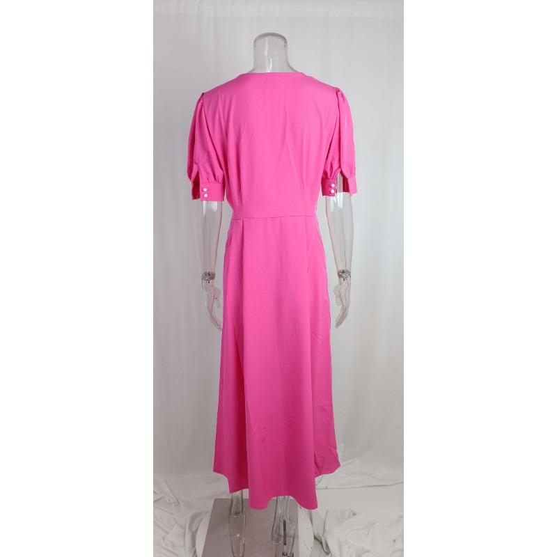 Women's Summer Solid Color Temperament High Waist Mid-Length Shirt Dresses