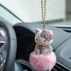 Mirror Charms and Plush Ball Car Accessories - Crystal and Diamond Cat Rear View