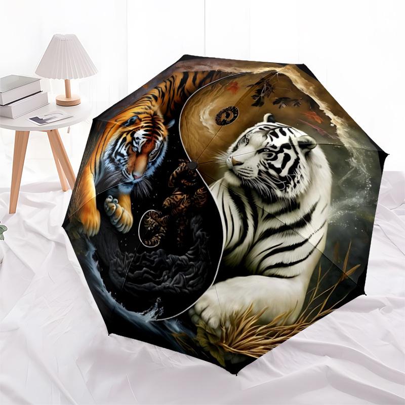 1pc Tiger YinYang Automatic Open/Close Umbrella, Windproof, Folding Compact Umbrella with Lightweight Design for Women/Men157