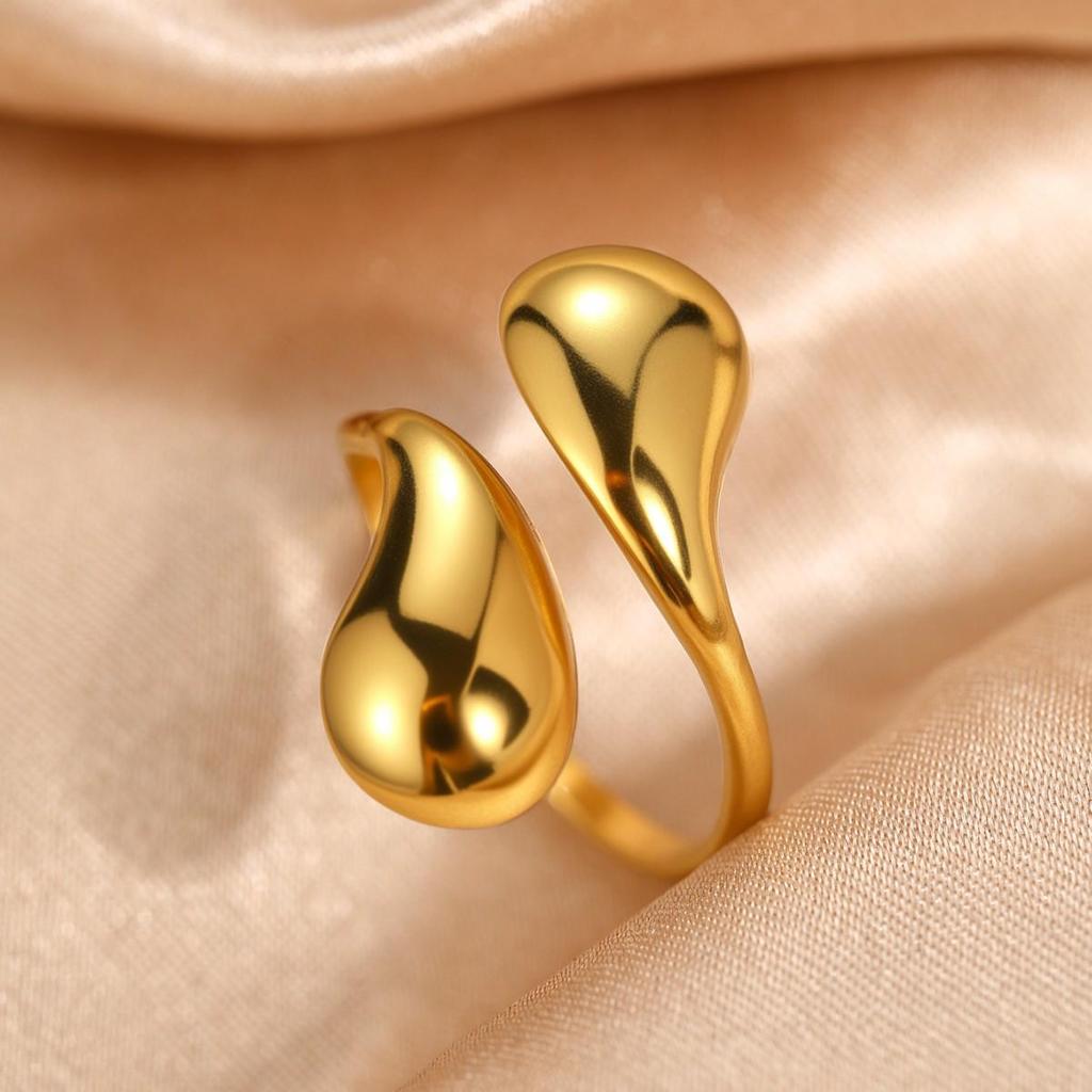 Unisex Fashion Design Stainless Steel Teardrop Open Ring