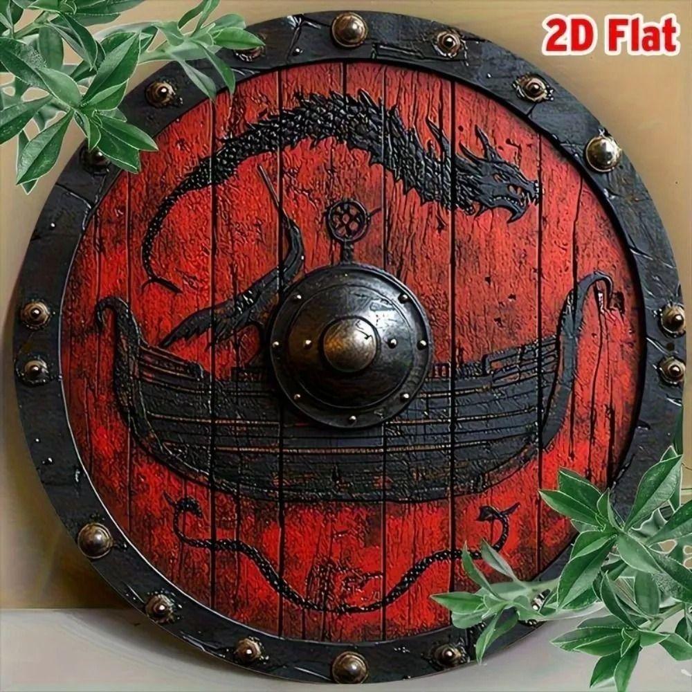 Round Metal Poster, Retro Embossed Viking Shields, Home & Garage Decor