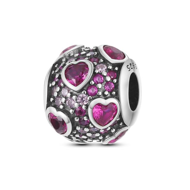 925 Silver Colorful Round Inlaid Zircon Charms Beads Pendant Fit Bracelet 925 Silver Jewelry Gift