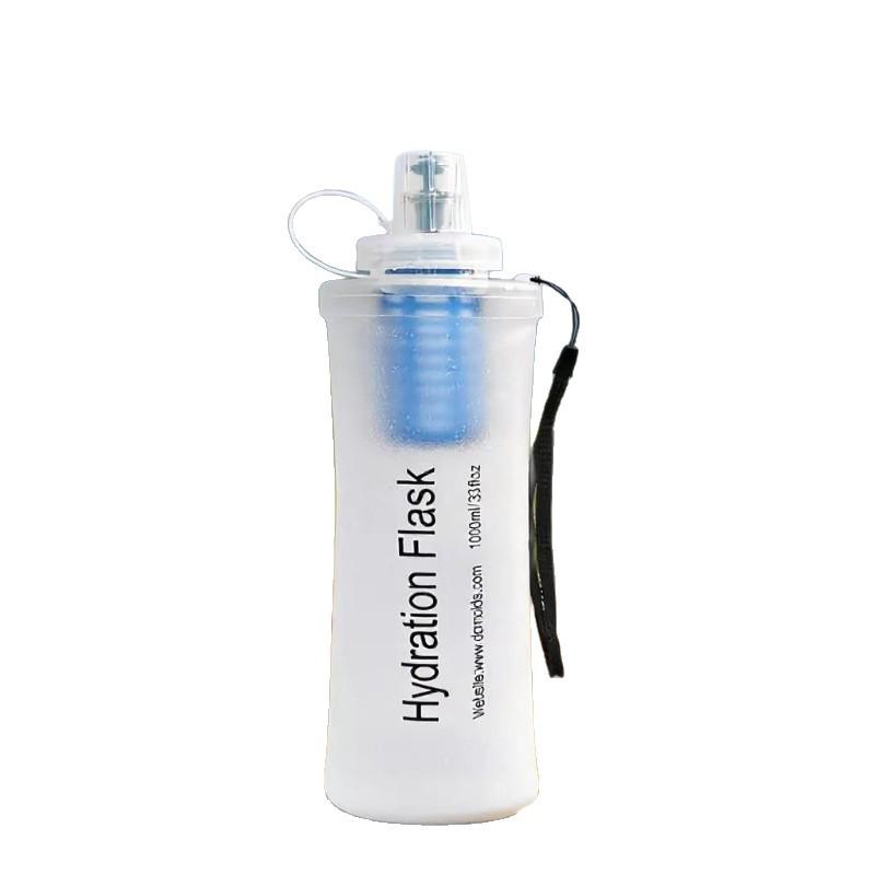 Foldable Sports Water Bottle with Filter for Running, Cycling, Hiking - Outdoor Portable Soft TPU Design