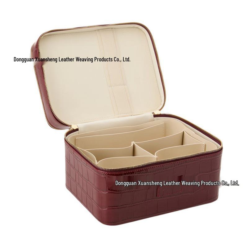 Crocodile Pattern Double Layer PU Leather Makeup Bag - Large Capacity Cosmetic Organizer