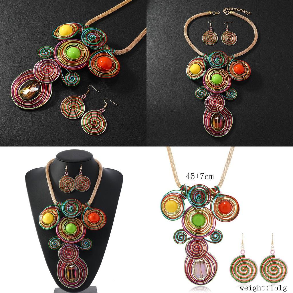 Jewelry Set With Crystal Beads And Aluminum Wire Handcrafted Flower Pendant For Women
