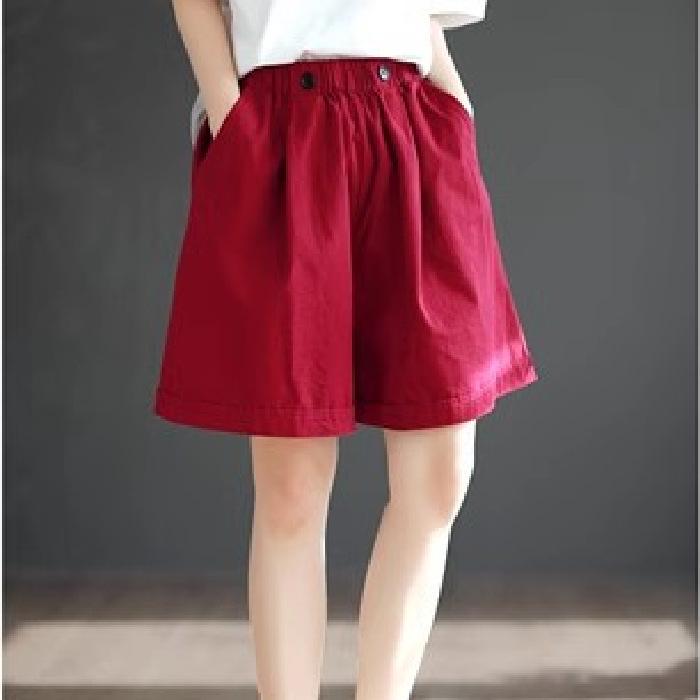 Women's Plus Size Cotton Retro Cargo Shorts - Multi-Color, Wide-Leg, Elastic Waist, Loose Fit, Versatile Five-Point Pants