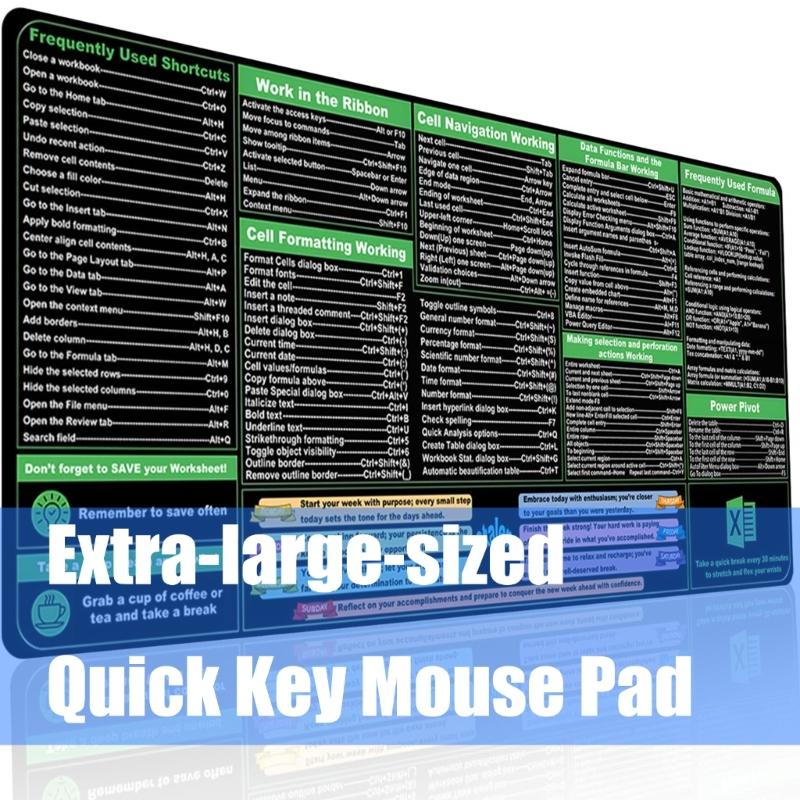 Large Keyboards Mouse Pad Featuring Excels Word Shortcut for Office Software Use and Gaming with Waterproof