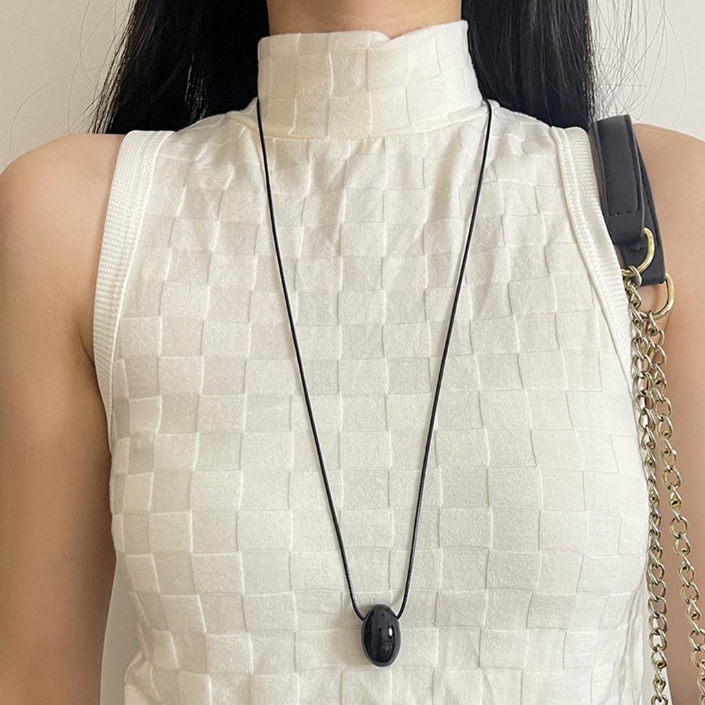 Chic Agate Ball Pendant Necklace Versatile Long Black Cord Sweater Necklace Charm with Red Agate Sphere Pendant