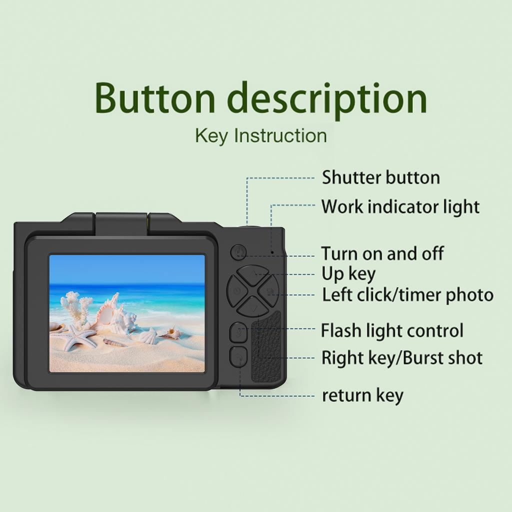 1080P Digital Camera for Kids Digital Video Camera 48MP 2.8 Inch Rotatable IPS Screen Auto Focus 16X Zoom with LED Fill Light 32