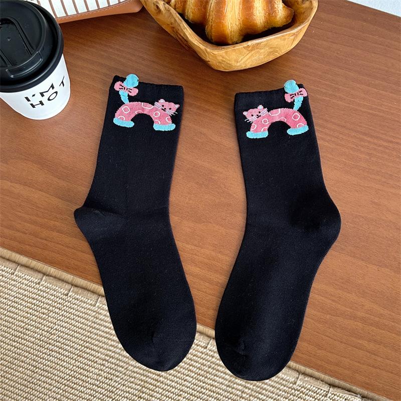 Ladies Spring and Autumn Cute Cartoon Cat in Tube Pile Pile Socks