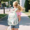 FANDARE Women's School Backpack, Korean Design, Large Capacity, Lightweight, A4 Size, Cute Daypack with Button Badge and Plush Bunny, Security Back