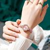 New Fashion Women Quartz Watch Leaf Design Slim Strap Rhinestone Round Dial Pull Adjustable Bracelet Wristwatch