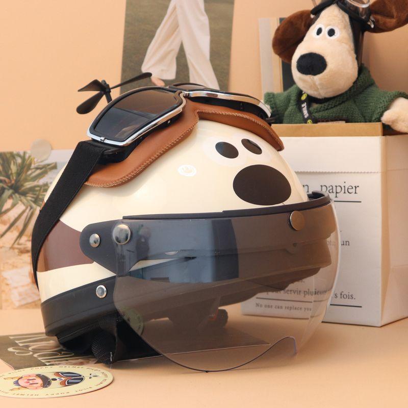 Helmet, Creative Head Dog Internet Celebrity Electric Car Women Summer Men Universal Retro Couple Half Helmet Speed Huageng