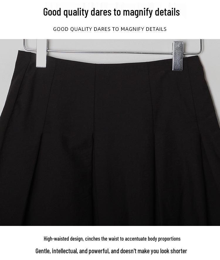 Black Pleated Midi Skirt: Women's A-line Casual Swing for Spring & Autumn - Petite Sizes Available