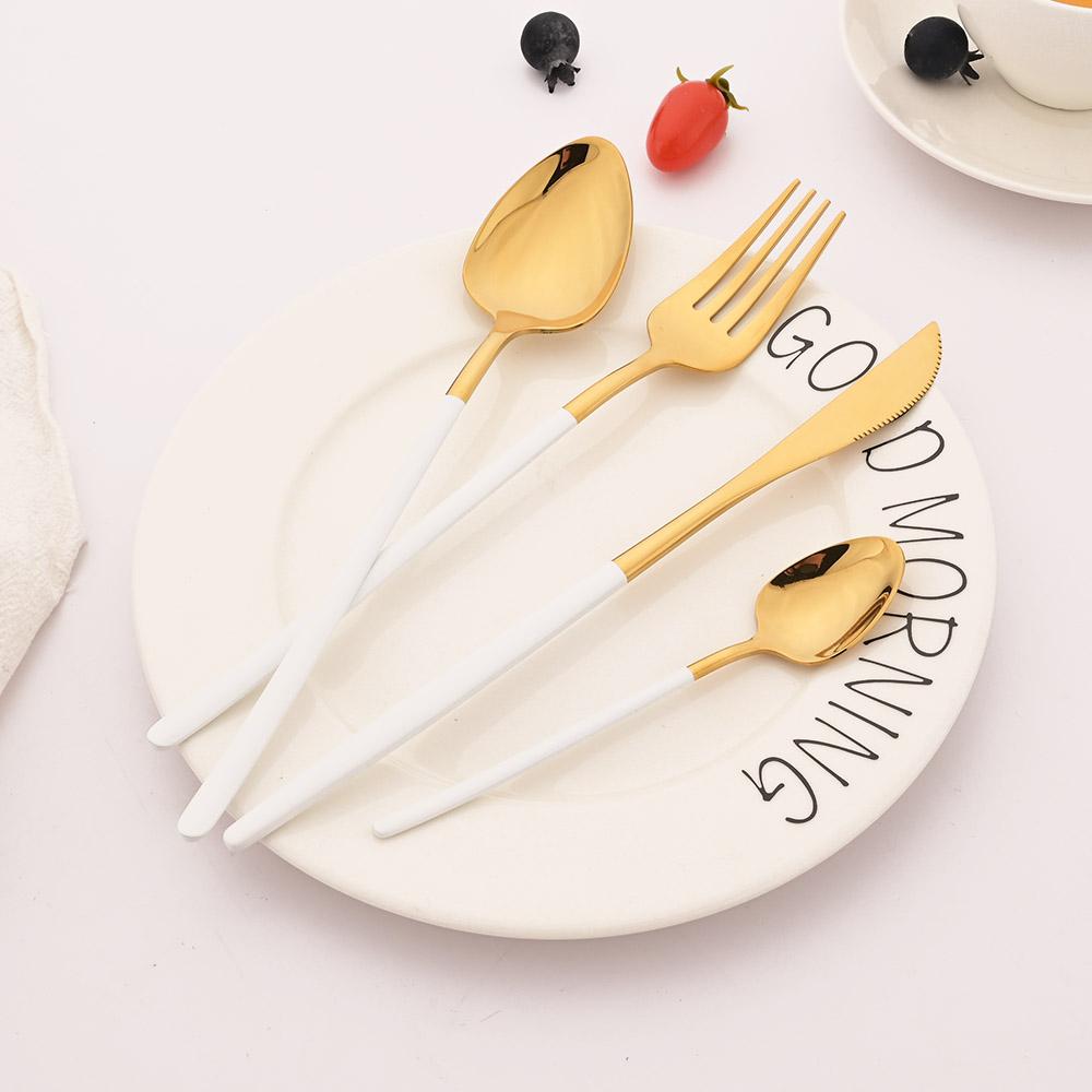 16Pcs Western Black Gold Dinnerware Set Stainless Steel Tableware Flatware Cutlery Set Dinner Knife Fork Spoon Silverware