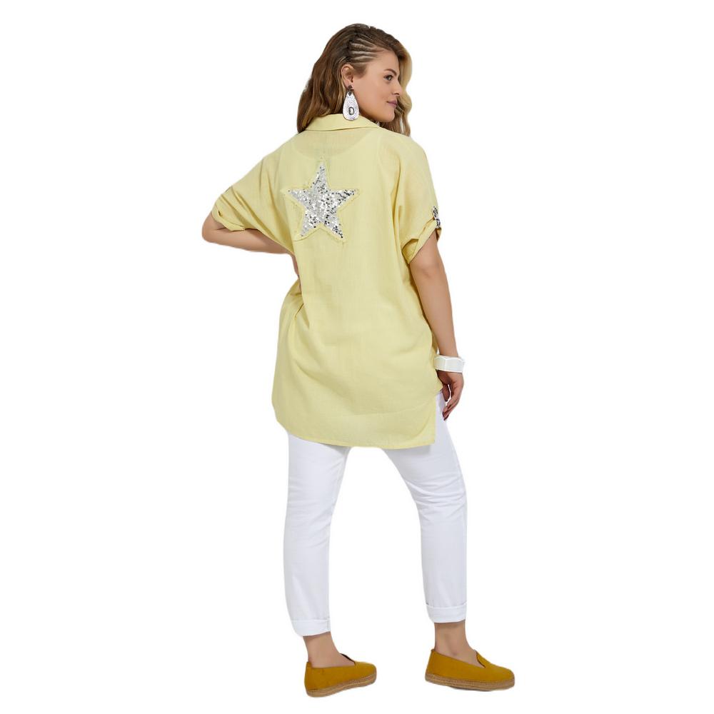 Fierte Damska Koszula Duży Rozmiar Lm13240 Len Zapięcie na Guziki