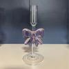 Pink Bow Glass Mug Decor Glass Cup Goblet Bow Handle Glasses Wine Cocktail Glass Dessert Ice Cream Bowl Drinking Glass
