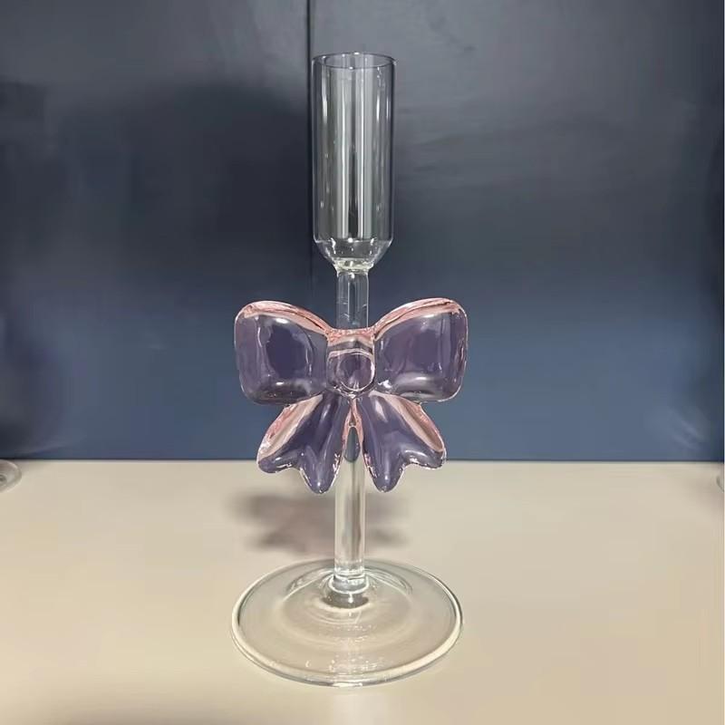 Pink Bow Glass Mug Decor Glass Cup Goblet Bow Handle Glasses Wine Cocktail Glass Dessert Ice Cream Bowl Drinking Glass