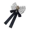 Elegant Rhinestones Plaids Ribbon Bowtie with Pin Pre Tied Adjustable Preppy Bowknot Necktie for Fashionable Women Ties