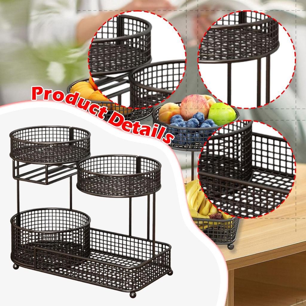 Fruit Basket 3 Tiers Iron Storage Stand for Party Counter Dining Table Black