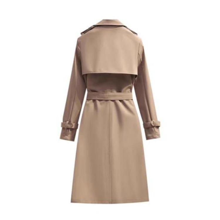 Windproof Women Trench Coat Double Breasted Long Overcoat with Belt and Notch Lapel Classic Outerwear for Fall Winter