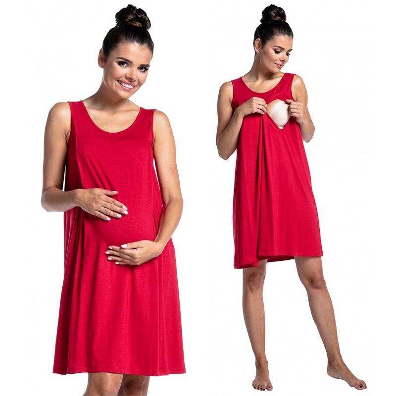 Women's Sleeveless Round Neck Maternity Nursing Dress Loose A Line Midi Pregnancy Nightgown