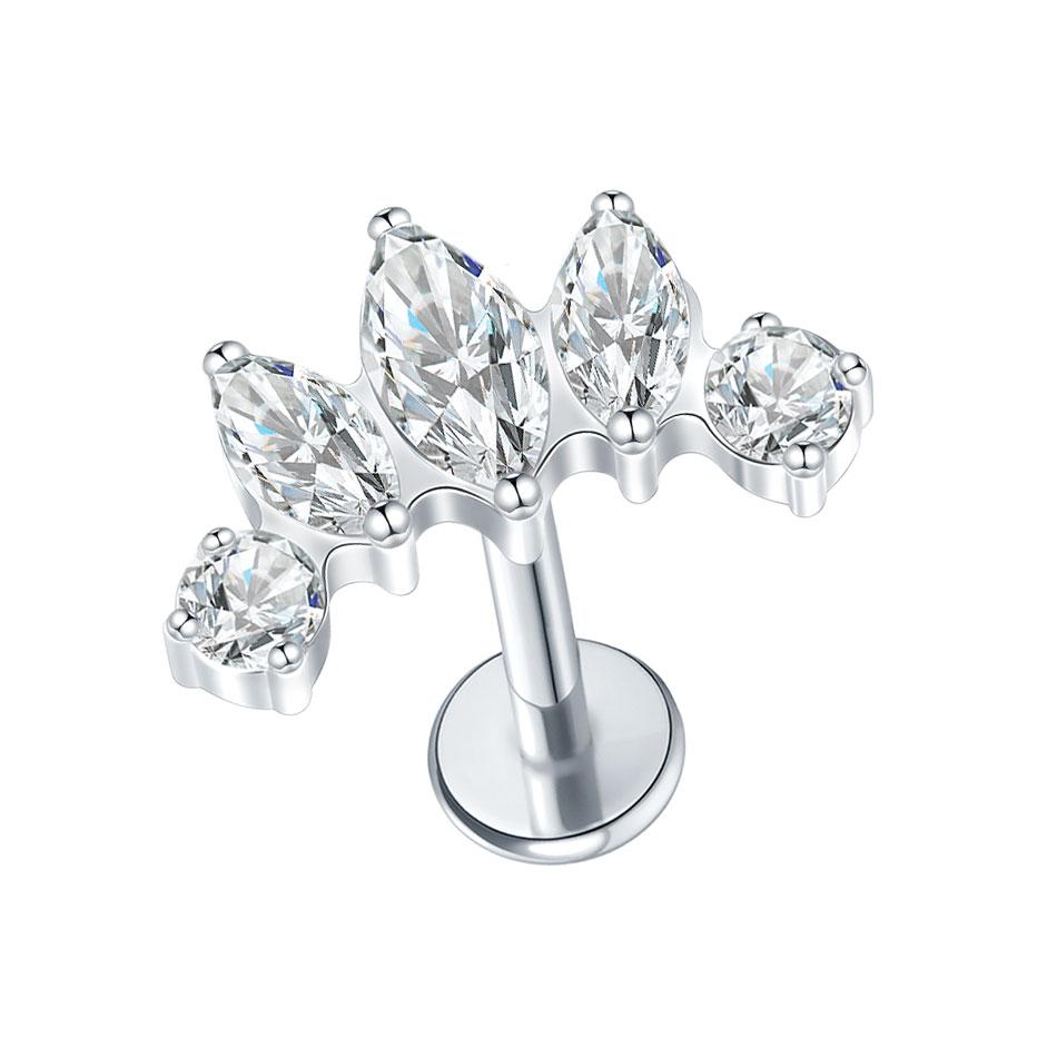 1/5PCS Steel 16G Cluster Marquise CZ Tragus Helix Stud Conch Lobe Rook Cartilage Leaf Flat Back Labret Stud Earrings Jewelry