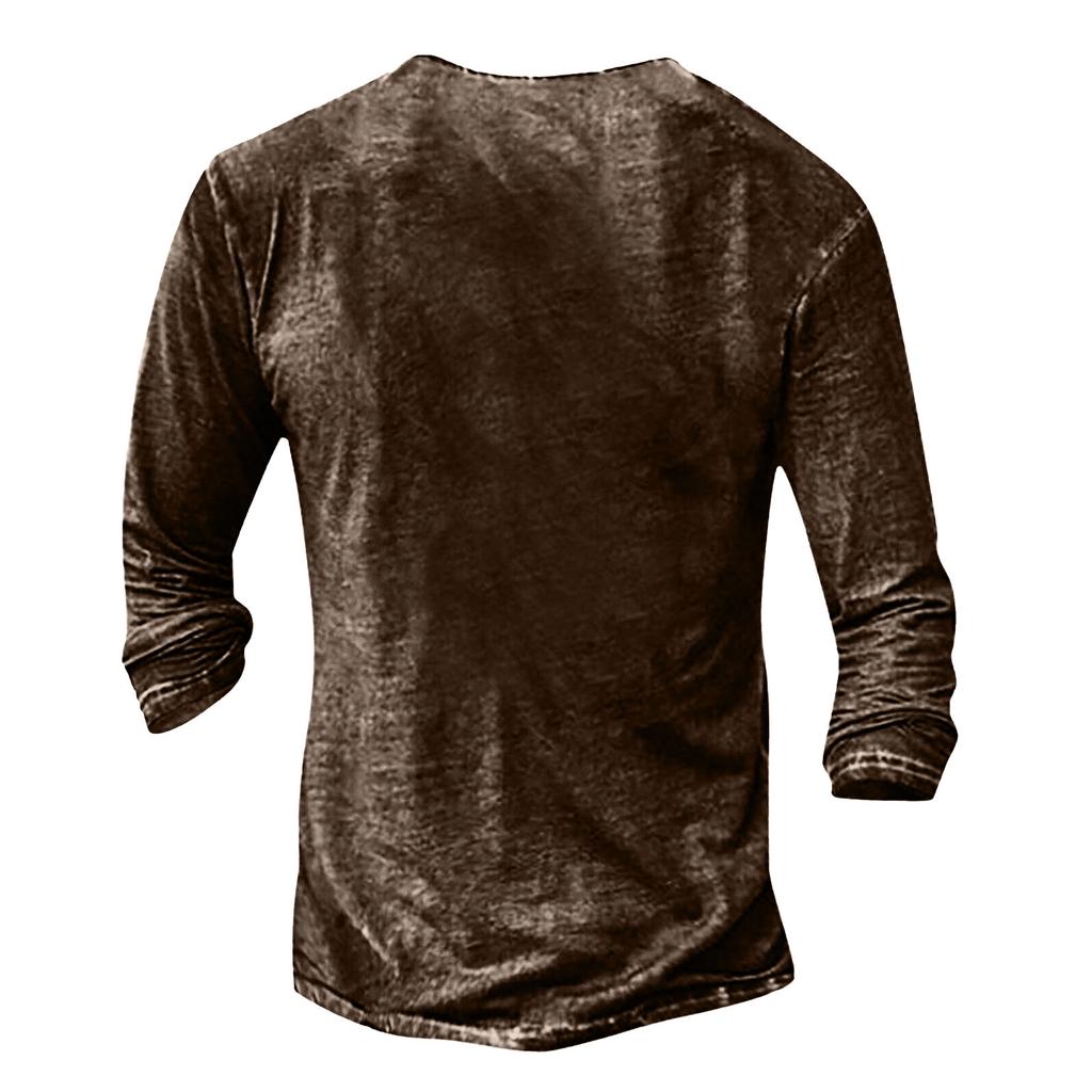 Men's Solid Color Long Sleeve Button Collar Long Sleeve T-Shirt Men's Casual Fashion Top