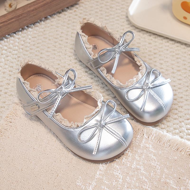 36Girls' Small Leather Shoes, Princess Shoes, Spring and Autumn Style, with a Bow, Soft Sole, Children's Shoes, Little Girls' Performance Shoes,