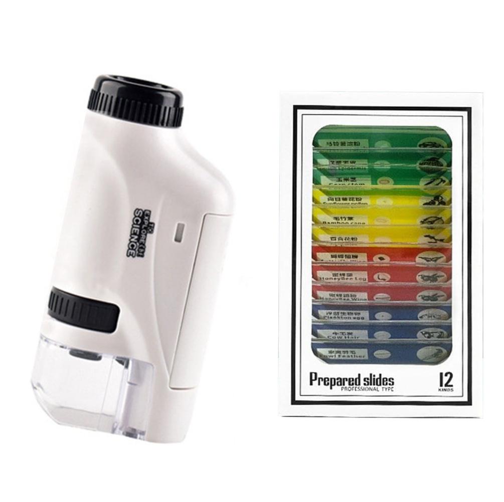 Ruční kapesní mikroskop 60-120X vzdělávací vědecký mikroskop Sada biologického mikroskopu napájená baterií Venkovní hračka pro děti