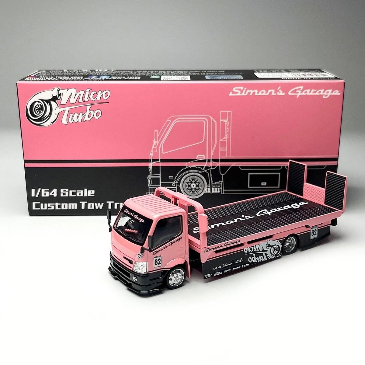 Neu auf Lager Microturbo 1:64 Hino 300 Rosa Benutzerdefinierter Abschleppwagen Legierung Miniatur Druckguss Auto Modell Flachbett Anhänger Spielzeug Kinder Geschenk pink