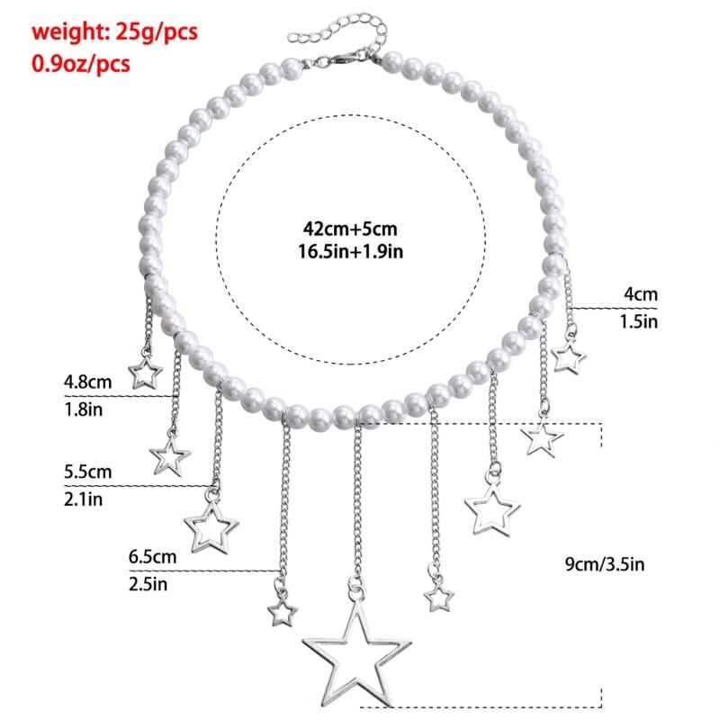 Elegant Pearls Necklace with Chain Star Clavicle Chain Adjustable Choker Neck Jewelry for Wedding Party Special Occasion