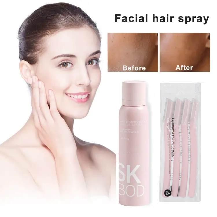 

Спрей для обнаружения волос, Спрей для обнаружения волос на лице, легко бриться, гладкий макияж, подходит для всех типов кожи, набор для бритья, 4 скребка, 114 мл