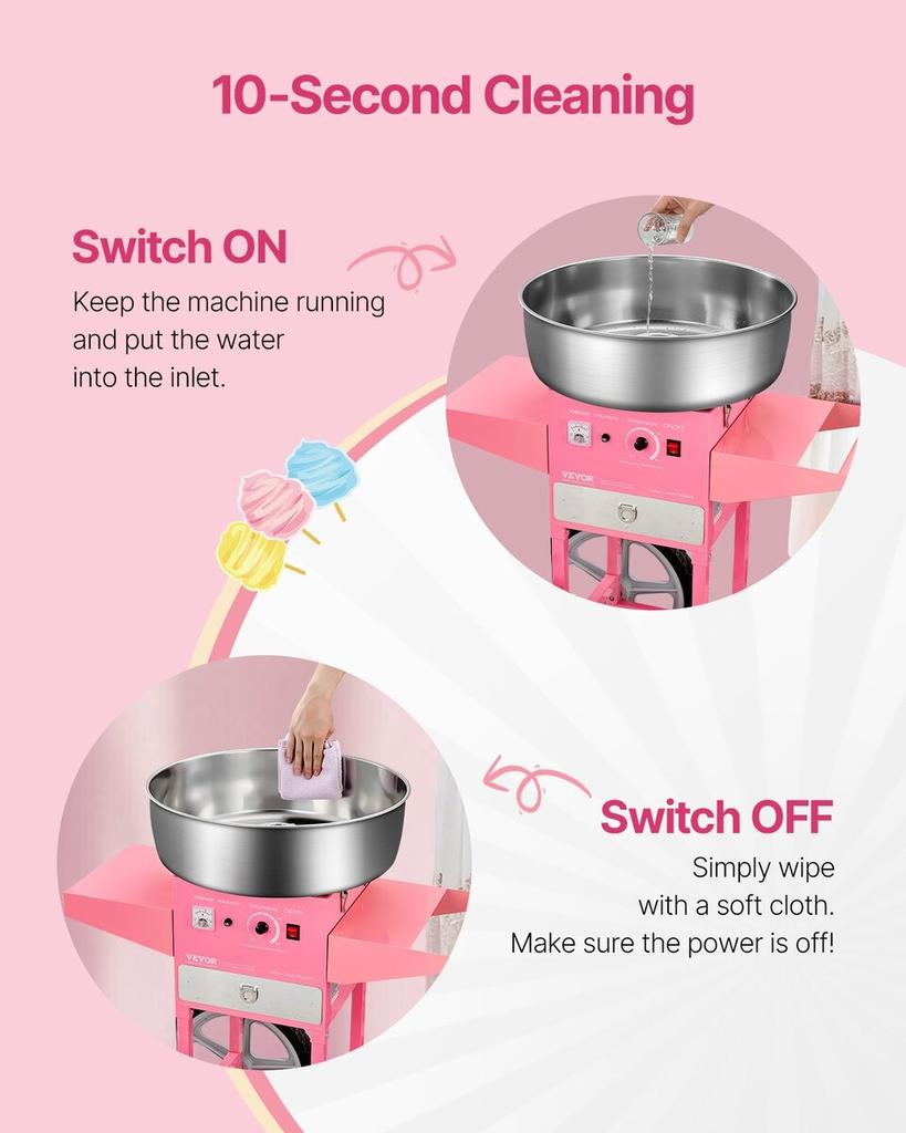 Commercial Cotton Candy Machine with Cart Sugar Floss Maker 1000W Party