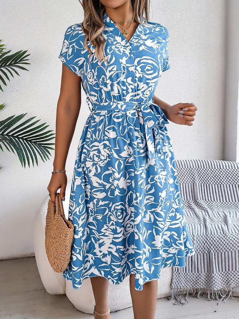 Casual V-neck Button Dress