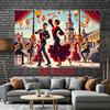 2D Flat Design, 1 Piece. A Street Backdrop Featuring a Flamenco Dancer from the Spanish Ancient City, Suitable for Weddings.