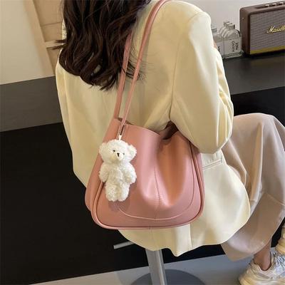 Basic Style Solid Color PU Fashion Simple Women's Shoulder Bags  High Quality Casual Versatile Large Capacity