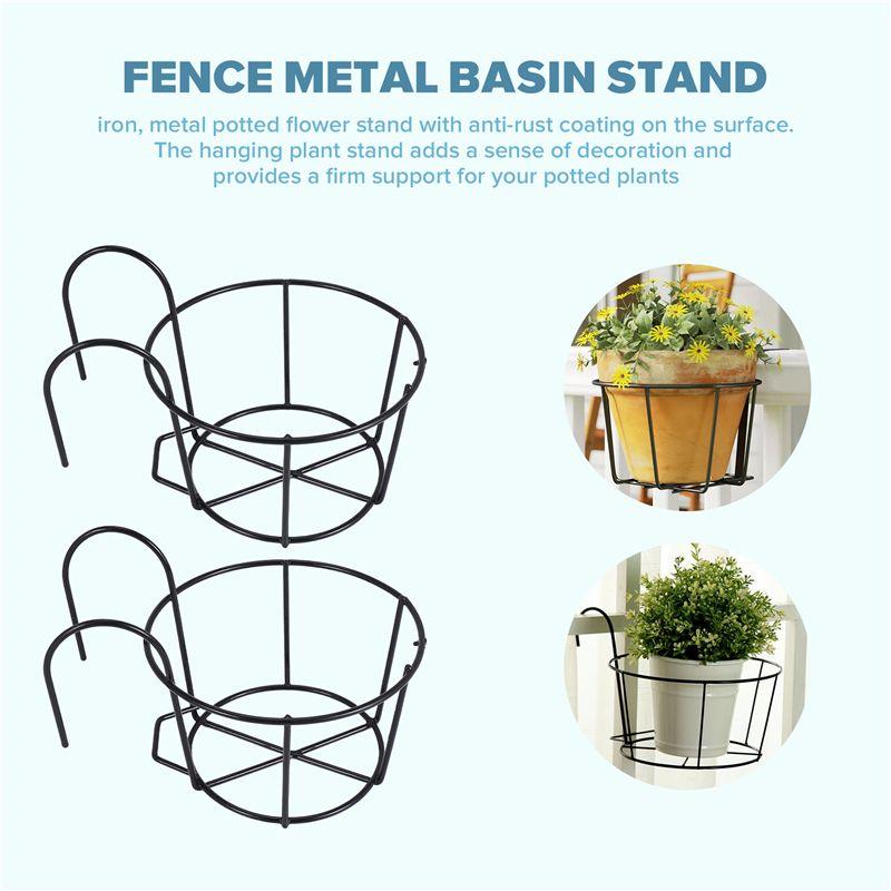 M-Modern-4Pcs Hanging Railing Planters Flower Pot Holders Plant Iron Racks Fence Metal Potted Stand Mounted Balcony Baskets