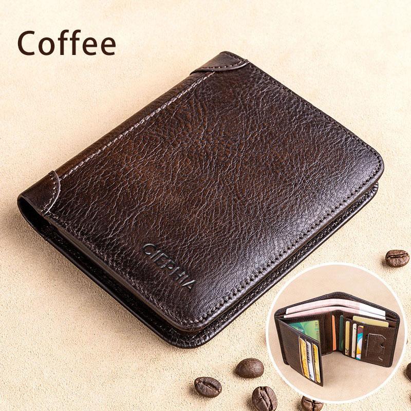 Genuine Leather  Protection Wallets for Men Vintage Thin Short Multi Function ID Credit Card Holder Money Bag