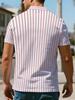 [Printed Design – Not Textured] Men'S Fashionable Light-Luxury Pink And White Striped Shirt, with a Turn- Collar And Short Sleeves, a Fresh Choice for