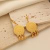 Turkish Ethnic Style Gold Coin Tassel Earrings with Three Bead Design