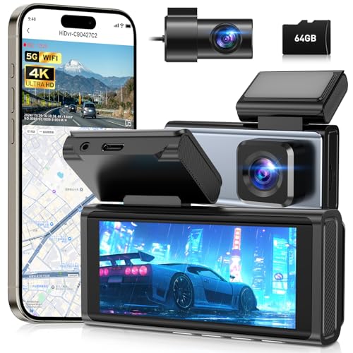 AQielev Drive Recorder Front and Rear Camera [2025 New Development, AppSure, AI Equipped, ADAS Function] WiFi Connection, 4K, Starlight Night Vis