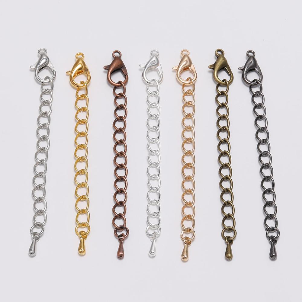 20pcs/lot 50 70mm Tone Extended Extension Tail Chain Lobster Clasps Connector For DIY Jewelry Making Findings Bracelet Wholesale