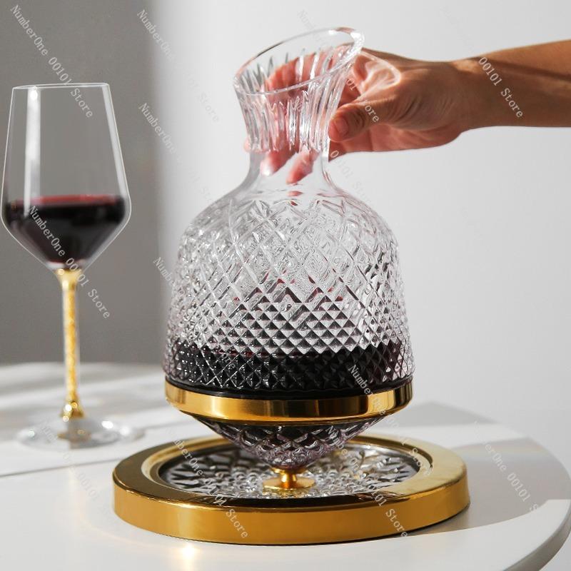 High-End Crystal Wine Decanter Set with Untoppleable Rotating Base,Smooth Aeration  Enhanced Release,Paired with Matching