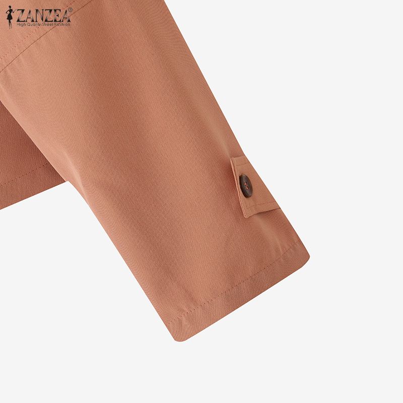 ZANZEA Women Casual Turn Down Collar Loose Long Sleeve Blouse